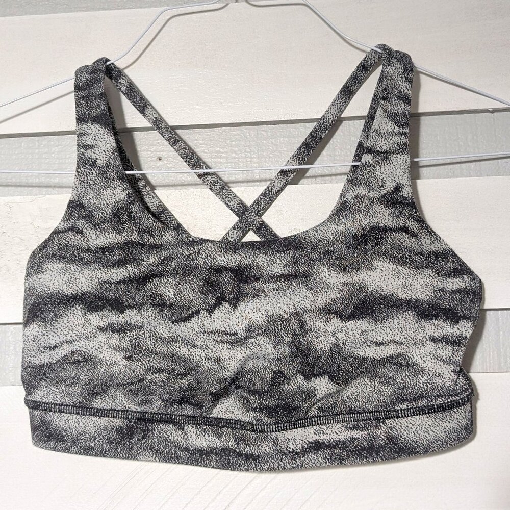 EUC Lululemon Energy Bra 6 Power Luxtreme Hazy Days Black White small sports run